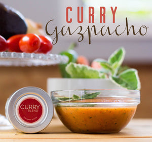 Raw Tomato Avocado Gazpacho Soup with a Curry Kick!