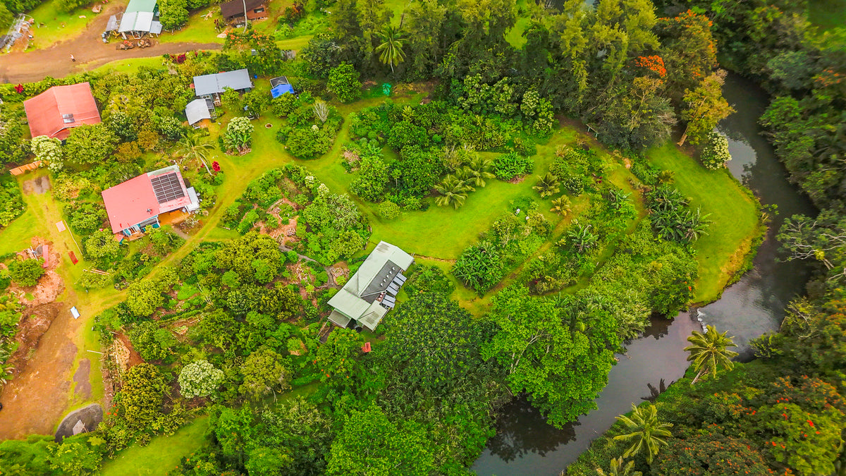 Aerial view of the full Kauai Farmacy property