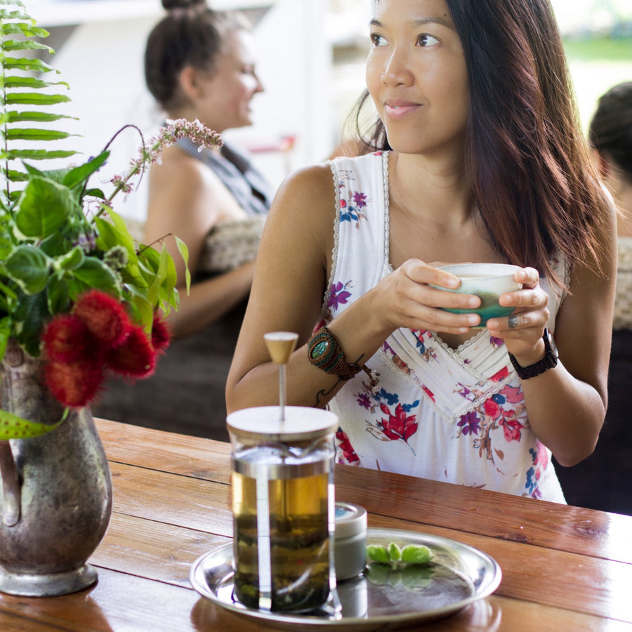 Enjoying a cup of freshly brewed tea