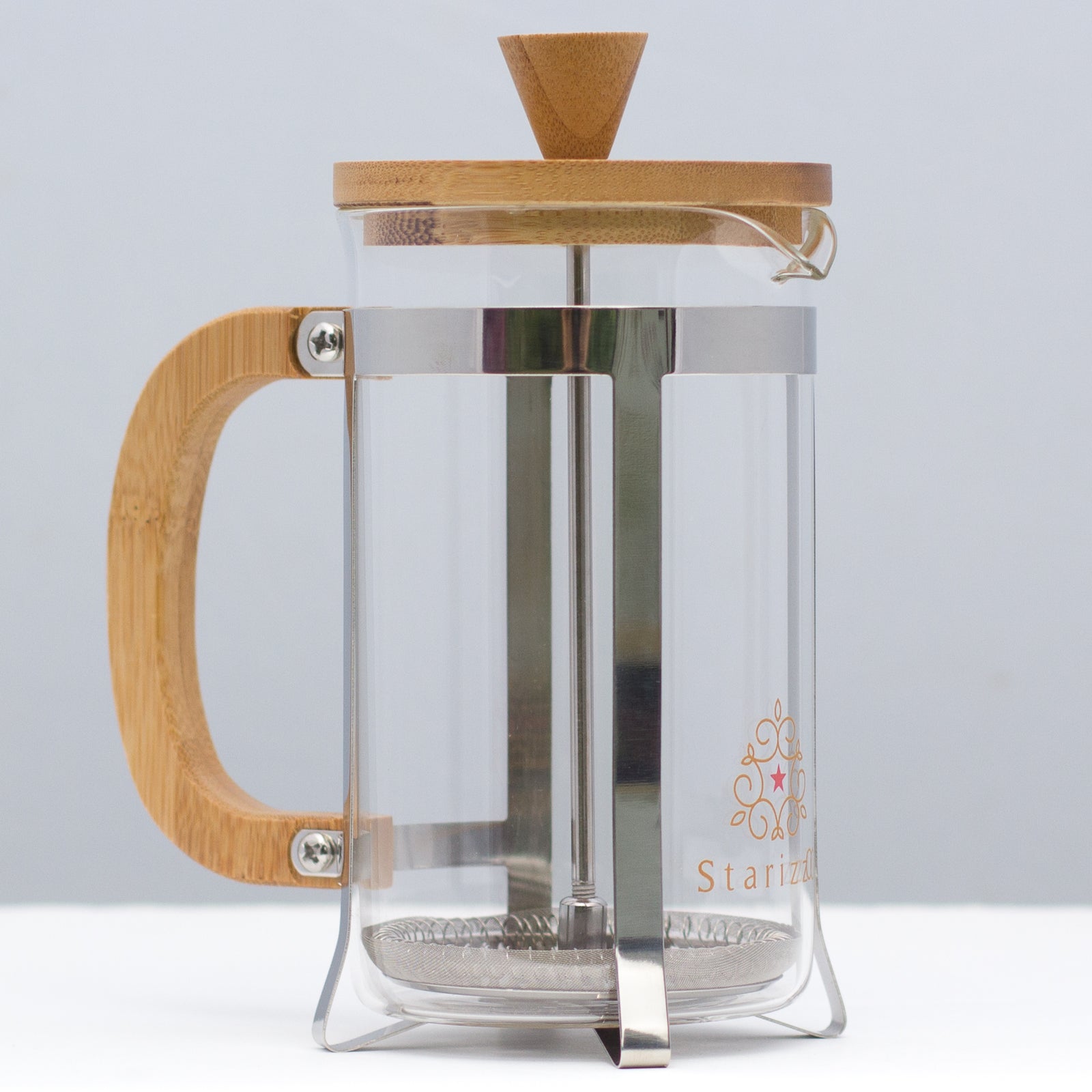 Starizzo 20oz Tea French Press Bamboo angle