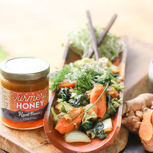 Turmeric honey spiced medicinal root vegetable curry